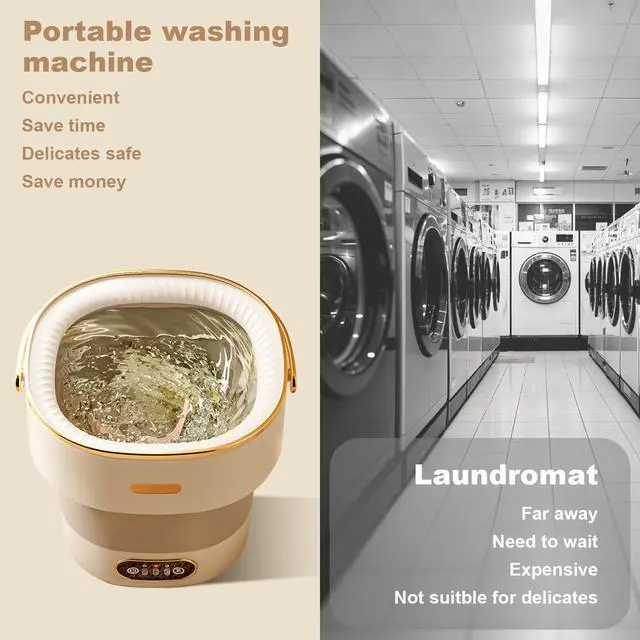 Alt view image 7 of 7 - 13L Portable Washer, With 3 Cleaning Modes, Mini Washing Machine- for Small Clothes, Underwear, Baby Clothe, Socks, Foldable Washing Machine, for Apartment&Home&Camping&Travel, Beige