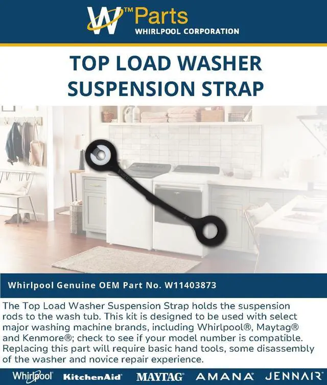 Alt view image 3 of 4 - Whirlpool W11403873 OEM Top Load Washer Suspension Strap