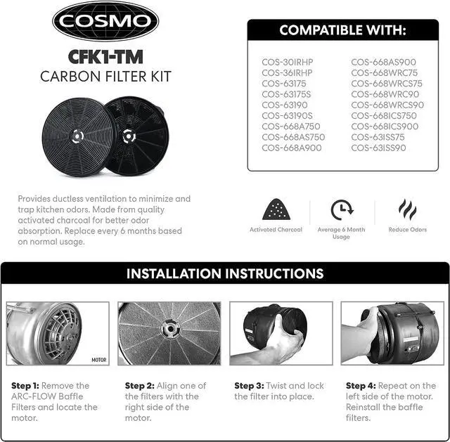 Alt view image 6 of 6 - Range Hood Filter Genuine Charcoal Filter (CFK1-TM)