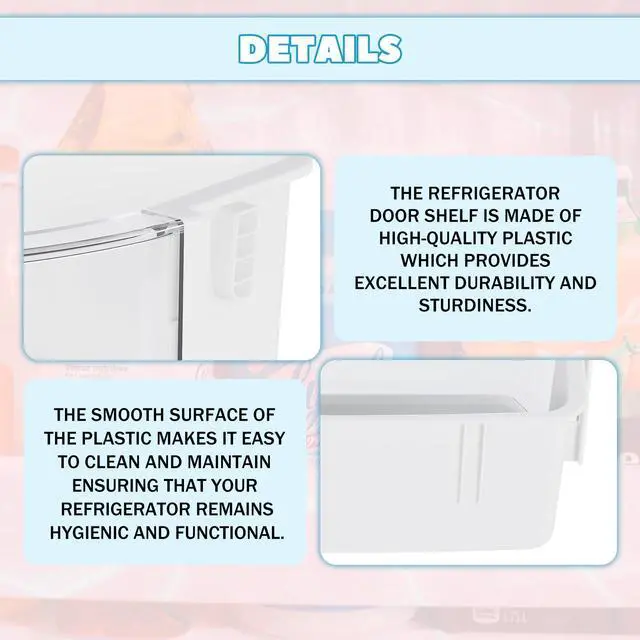 Alt view image 4 of 6 - DA97-12935A Refrigerator Door Shelf Replacement Compatible with Samsung RF220NCTABC RF220NCTASP RF220NCTASR RF220NCTAWW Fridger Door Shelves Bin White+Clear Plastic