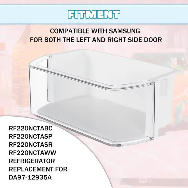 Alt view image 2 of 6 - DA97-12935A Refrigerator Door Shelf Replacement Compatible with Samsung RF220NCTABC RF220NCTASP RF220NCTASR RF220NCTAWW Fridger Door Shelves Bin White+Clear Plastic