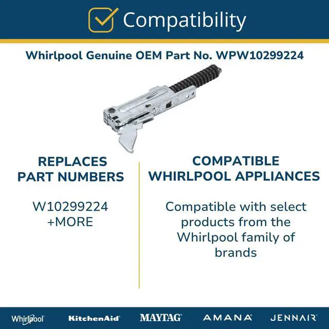 Alt view image 4 of 5 - WPW10299224 Genuine OEM Electric Range Oven Door Hinge Replacement Part - Replaces W10299224