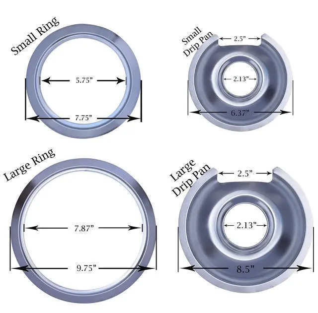 Alt view image 2 of 5 - Style D Heavy Duty Drip Pans and Trim Rings (Includes 2 Small and 2 Large) for GE Hotpoint