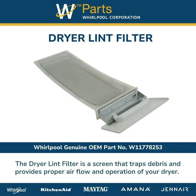 Alt view image 4 of 6 - Whirlpool W11778253 Genuine OEM Dryer Lint Filter Replacement Part - Replaces W11713539, W11607443, 348851, 2006, 2007, W11522758, and more
