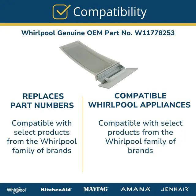 Alt view image 5 of 6 - Whirlpool W11778253 Genuine OEM Dryer Lint Filter Replacement Part - Replaces W11713539, W11607443, 348851, 2006, 2007, W11522758, and more