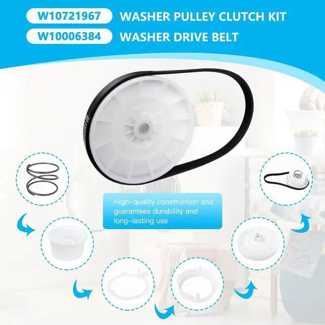 Alt view image 4 of 5 - W10913953 W10721967 W10006384 Washer Shift Actuator + Pulley Clutch Kit + Drive Belt Fit for Whirlpool WTW5000DW2, WTW5000DW3, WTW5005KW0, WTW5100HC0, WTW5100HW0, WTW5105HC0, New Replacement