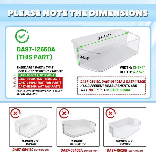 Alt view image 3 of 7 - DA97-12650A DA63-07104A AP5620330 Right Refrigerator Door Shelf Basket Bin Pair Compatible with Samsung Refrigerator Door Bin PS4176653 2692337 Replacement only