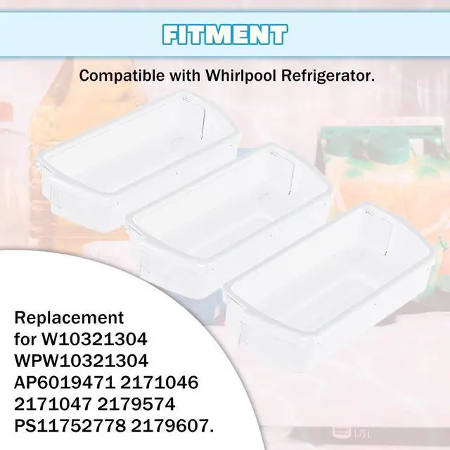 Alt view image 2 of 7 - W10321304 WPW10321304 Replacement Refrigerator Door Shelf Bin Compatible with Whirlpool Refrigerator Replacement for AP6019471 2171046 2171047 2179574 PS11752778 2179607-3PCS