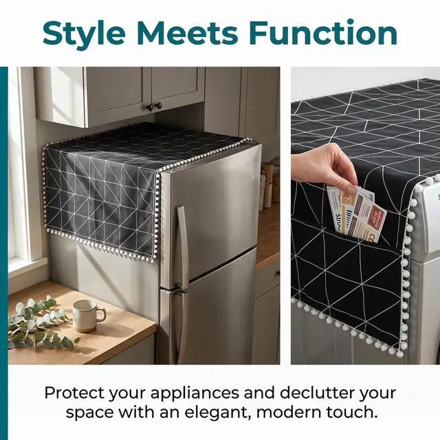 Alt view image 5 of 7 - Refrigerator Dust Cover with Pockets | 35.43X11.81In Protective Cover Scarf for Fridge Washing Machine Dryer Top Appliance Dustproof