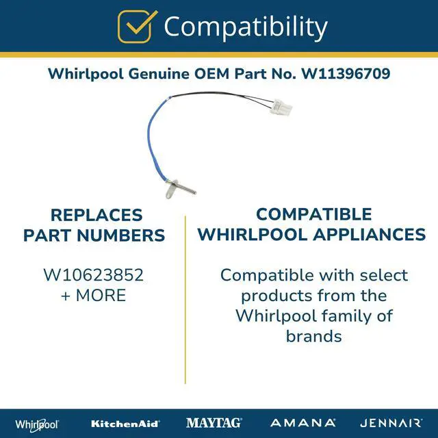 Alt view image 5 of 6 - Whirlpool W11396709 Dryer Thermistor