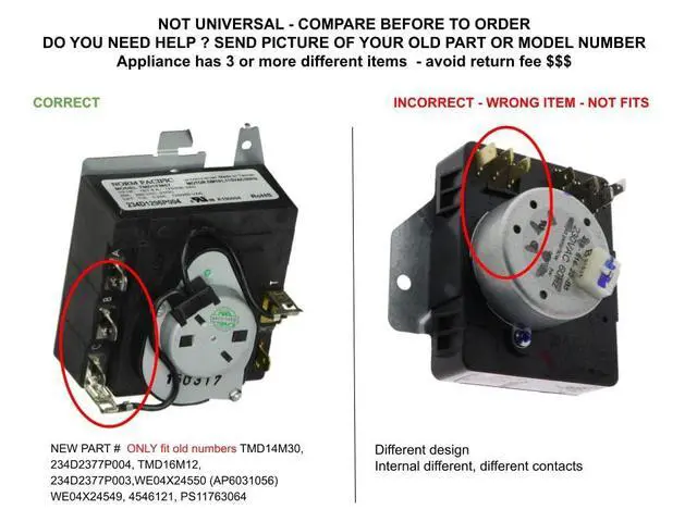Alt view image 4 of 7 - WE04X24549, WE04X24550-24PK CKD0-24PKX compatible with GE Electric Dryer Timer fits old # WE04X24549, WE04X24550-24PK