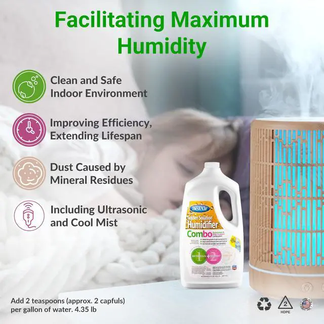 Alt view image 2 of 5 - Bacteriostatic Humidifier Water Treatment Extend Filter Life Eliminate Odors & Prevent Bacterial Growth Compatible with All Cool Mist & Warm Mist Humidifiers 64 oz Easy Pour Bottle (2 pack)