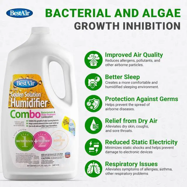 Alt view image 3 of 5 - Bacteriostatic Humidifier Water Treatment Extend Filter Life Eliminate Odors & Prevent Bacterial Growth Compatible with All Cool Mist & Warm Mist Humidifiers 64 oz Easy Pour Bottle (2 pack)