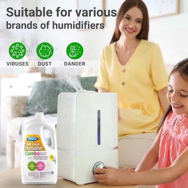 Alt view image 5 of 5 - Bacteriostatic Humidifier Water Treatment Extend Filter Life Eliminate Odors & Prevent Bacterial Growth Compatible with All Cool Mist & Warm Mist Humidifiers 64 oz Easy Pour Bottle (2 pack)