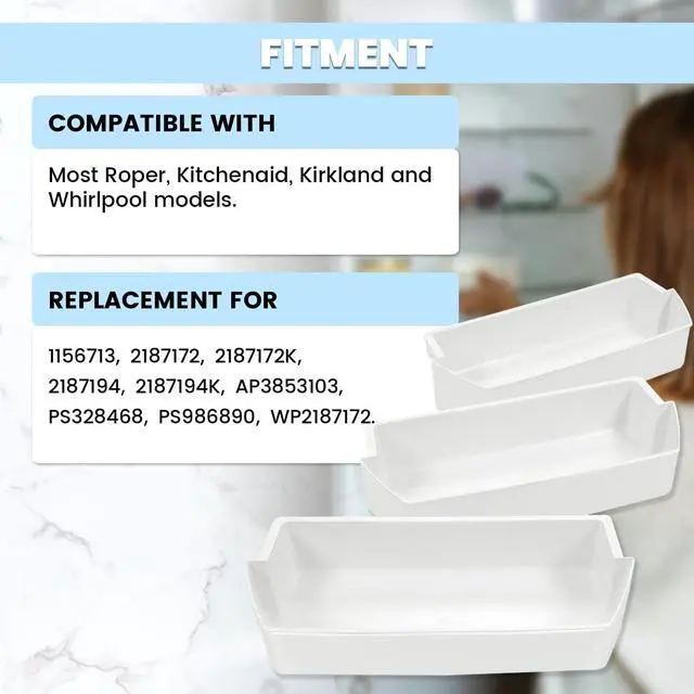 Alt view image 4 of 7 - 2187172 WP2187172 Refrigerator Door Shelf Compatible with Whirlpool Roper Kitchenaid Kirkland Refrigerator Door Bin Lightweight White PS986890 AP3853103 PS328468 Replacement only 3PCS