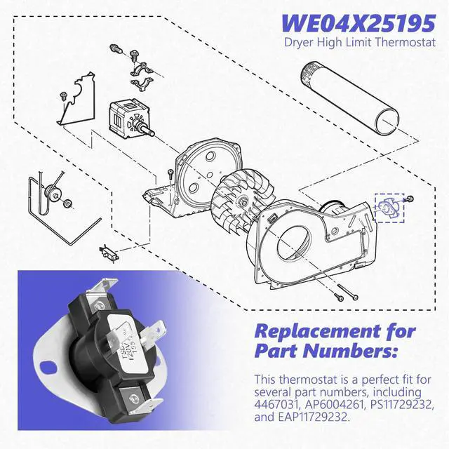 Alt view image 3 of 7 - Replacement WE04X25195 Dryer Thermostat Replaces for Numbers AP6004261 PS11729232 1357125 278b1465P001 Fits for General Electric Dryer Models