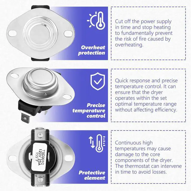Alt view image 4 of 7 - Replacement WE04X25195 Dryer Thermostat Replaces for Numbers AP6004261 PS11729232 1357125 278b1465P001 Fits for General Electric Dryer Models