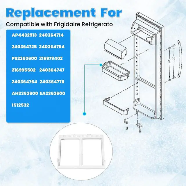 Alt view image 2 of 7 - 240364787 Crisper Pan Cover Compatible with Frigidaire Refrigerator AP4432913 240364714 240364725 240364794 1512532 Crisper Drawer Cover Shelf Frame Replacement Only W/O Glass White