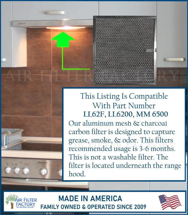 Alt view image 3 of 6 - LL62F, LL6200, MM 6500 Compatible For Broan Nutone Aluminum Grease Mesh Charcoal Carbon Combo Range Hood Filter (Pack of 2)