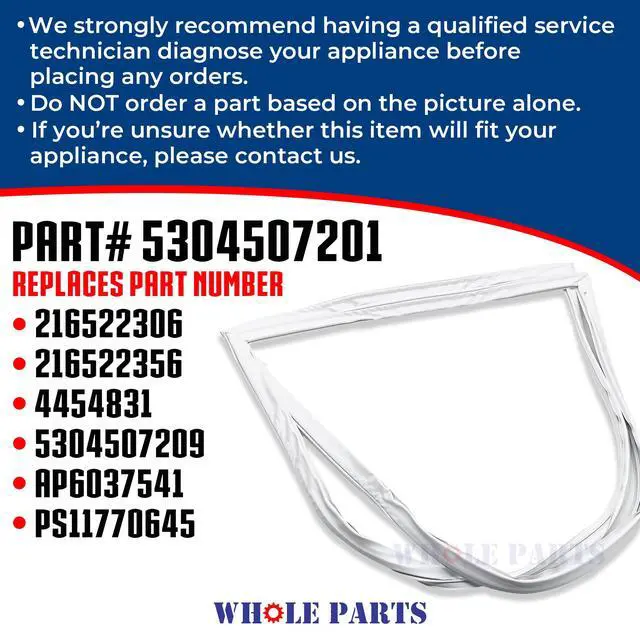 Alt view image 3 of 6 - Upgraded Freezer Door Gasket (Magnetic Strip Inside, White) Part# 5304507201 - Compatible with Some Crosley, Frigidaire, Gibson, Kelvinator, Kenmore and White-Westinghouse Freezers