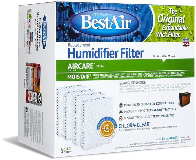 Main image of ES12-2 Extended Life Humidifier Replacement Paper Wick Humidifier Filter, For Emerson, Quiet Comfort & Kenmore Models, 10" x 9.4" x 6.5", Single Pack (4 Filters)