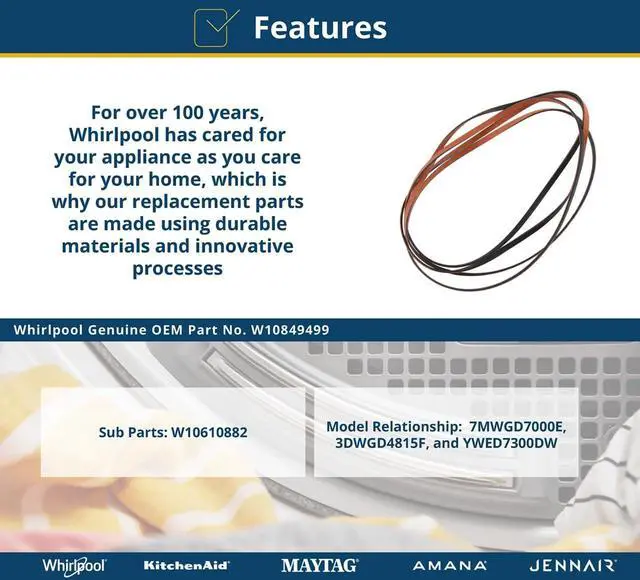 Alt view image 3 of 5 - W10849499 OEM Dryer Drum Belt
