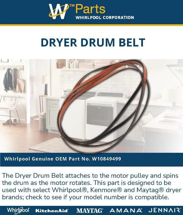 Alt view image 4 of 5 - W10849499 OEM Dryer Drum Belt