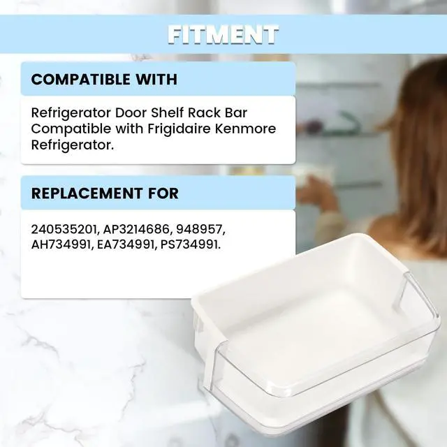 Alt view image 2 of 7 - 240535201 Refrigerator Door Shelf Rack Bar (Middle) Compatible with Frigidaire Kenmore Refrigerator 948957 PS734991 AH734991 EA734991 Replacement only White