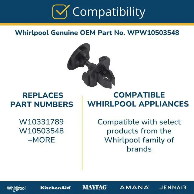 Alt view image 4 of 5 - Whirlpool WPW10503548 Genuine OEM Dishwasher Access Panel Retainer, Black Replacement Part - Replaces W10331789, W10503548