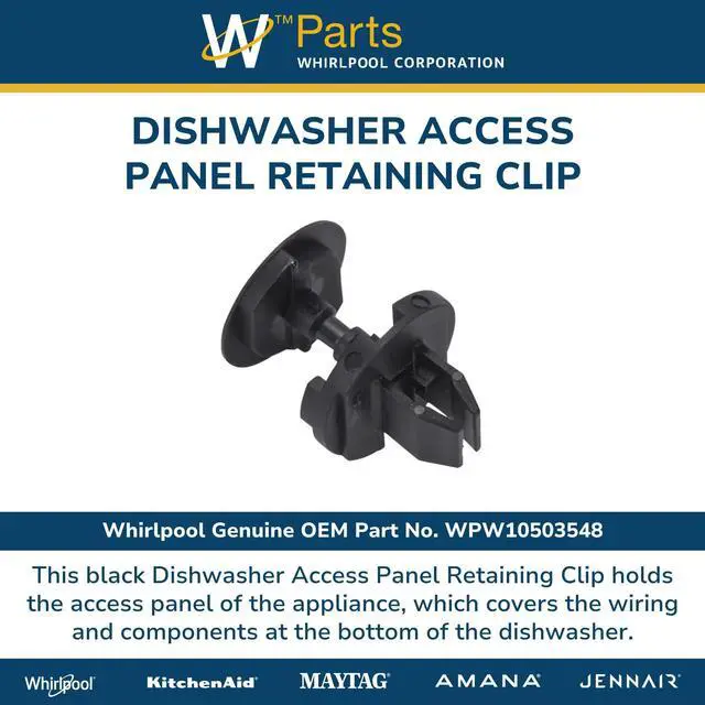 Alt view image 3 of 5 - Whirlpool WPW10503548 Genuine OEM Dishwasher Access Panel Retainer, Black Replacement Part - Replaces W10331789, W10503548
