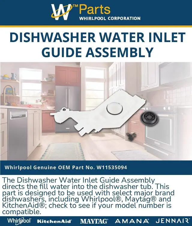 Alt view image 4 of 5 - Whirlpool W11535094 OEM Dishwasher Water Inlet Guide Assembly