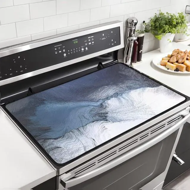 Main image of Black Blue Grey White Stove Top Covers for Electric Stove Royal Gray Modern Art Abstract Glass Top Gas Stove Pad Heat Resistant Range Cooktop Mat for Kitchen 28"x20"