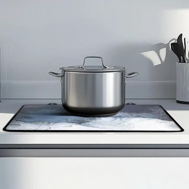 Alt view image 4 of 7 - Black Blue Grey White Stove Top Covers for Electric Stove Royal Gray Modern Art Abstract Glass Top Gas Stove Pad Heat Resistant Range Cooktop Mat for Kitchen 28"x20"
