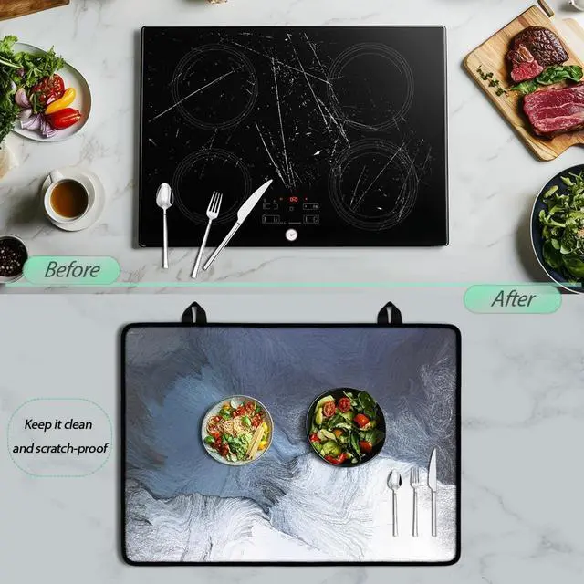 Alt view image 6 of 7 - Black Blue Grey White Stove Top Covers for Electric Stove Royal Gray Modern Art Abstract Glass Top Gas Stove Pad Heat Resistant Range Cooktop Mat for Kitchen 28"x20"