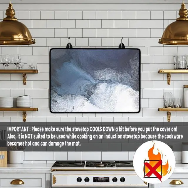Alt view image 5 of 7 - Black Blue Grey White Stove Top Covers for Electric Stove Royal Gray Modern Art Abstract Glass Top Gas Stove Pad Heat Resistant Range Cooktop Mat for Kitchen 28"x20"