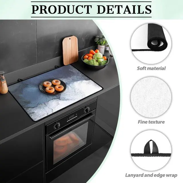 Alt view image 7 of 7 - Black Blue Grey White Stove Top Covers for Electric Stove Royal Gray Modern Art Abstract Glass Top Gas Stove Pad Heat Resistant Range Cooktop Mat for Kitchen 28"x20"