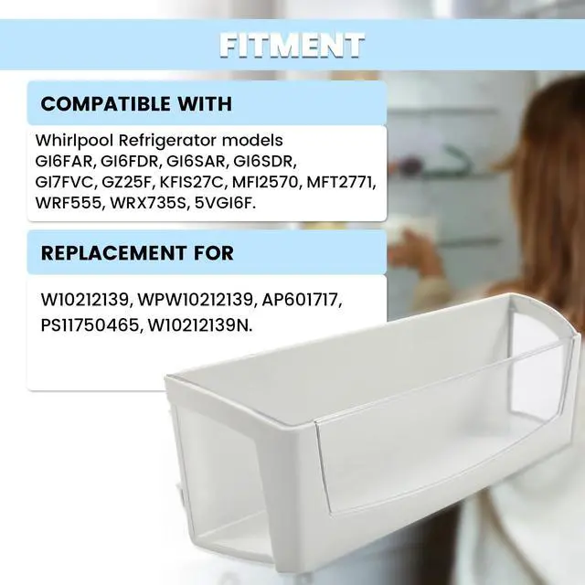 Alt view image 2 of 7 - W10212139 WPW10212139 Refrigerator Door Shelf Compatible with Whirlpool Refrigerator Door Cantilever Bin AP6017170 PS11750465 W10212139N Replacement Only 1PC