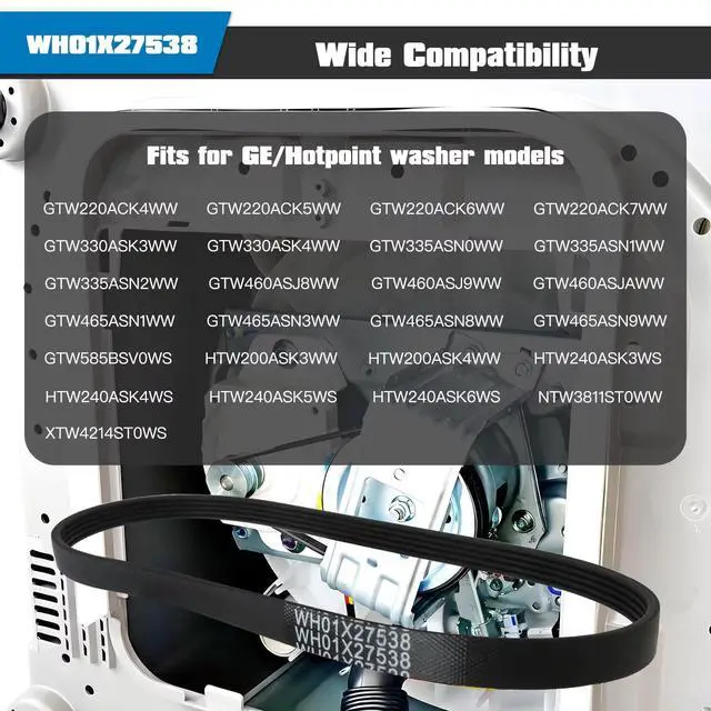 Alt view image 4 of 7 - 2026 Upgraded WH01X27538 Washer Motor Belt, 2x Washer Drive Belt for GE Hotpoint Washing Machine Models GTW460ASJAWW, GTW465ASN1WW, GTW465ASN3WW, GTW465ASN8WW, GTW465ASN9WW, GTW585BSV0WS