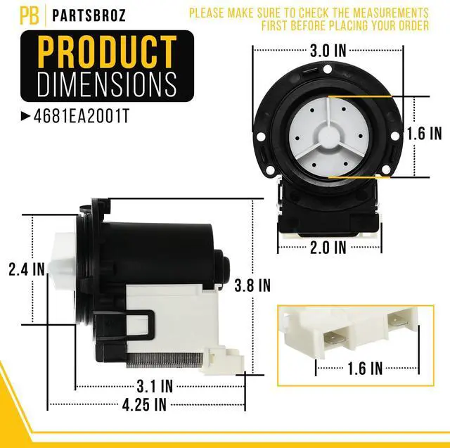 Alt view image 2 of 7 - Washer Drain Pump for Kenmore 796.41382411 Washer Drain Pump Motor Assembly Replacement with Rubber Seal for Front Load Washing Machine