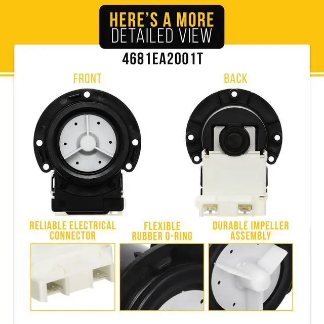 Alt view image 3 of 7 - Washer Drain Pump for Kenmore 796.41382411 Washer Drain Pump Motor Assembly Replacement with Rubber Seal for Front Load Washing Machine