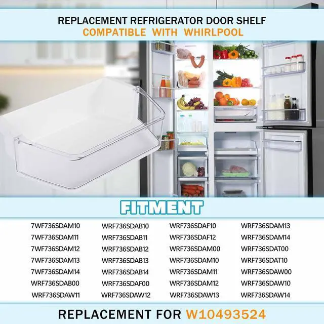 Alt view image 2 of 7 - WPW10493524 W10493524 Replacement Refrigerator Door Shelf Bin Compatible with Whirlpool Fridge Door Shelf WRF736SDAB10 WRF736SDAF10 Refrigerator Door Bin White+Clear Plastic