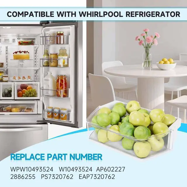 Alt view image 3 of 7 - WPW10493524 W10493524 Replacement Refrigerator Door Shelf Bin Compatible with Whirlpool Fridge Door Shelf WRF736SDAB10 WRF736SDAF10 Refrigerator Door Bin White+Clear Plastic