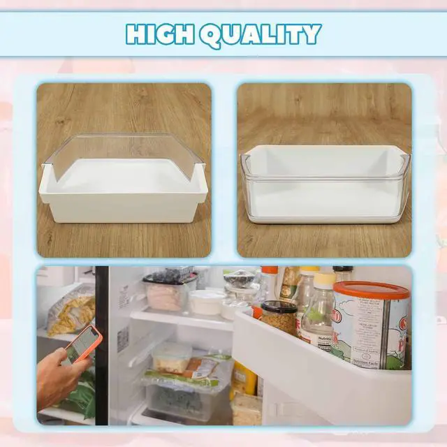 Alt view image 4 of 7 - WPW10493524 W10493524 Replacement Refrigerator Door Shelf Bin Compatible with Whirlpool Fridge Door Shelf WRF736SDAB10 WRF736SDAF10 Refrigerator Door Bin White+Clear Plastic