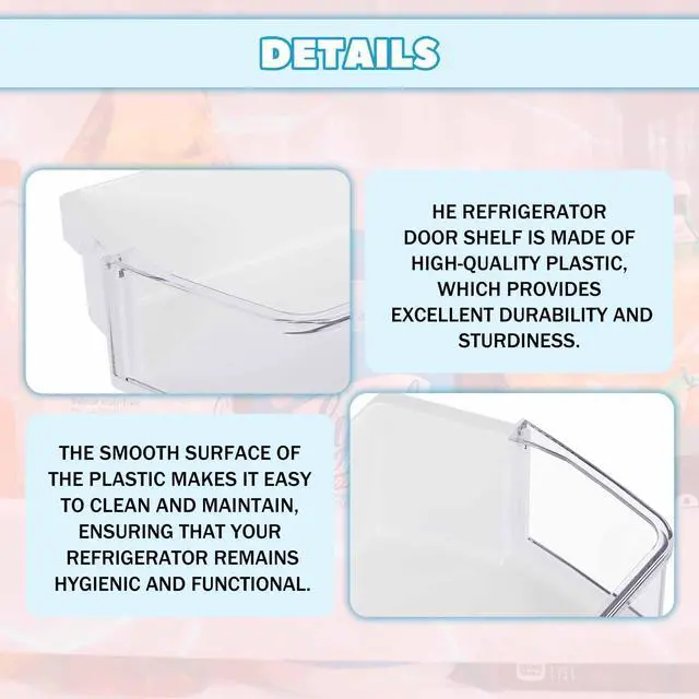 Alt view image 5 of 7 - WPW10493524 W10493524 Replacement Refrigerator Door Shelf Bin Compatible with Whirlpool Fridge Door Shelf WRF736SDAB10 WRF736SDAF10 Refrigerator Door Bin White+Clear Plastic