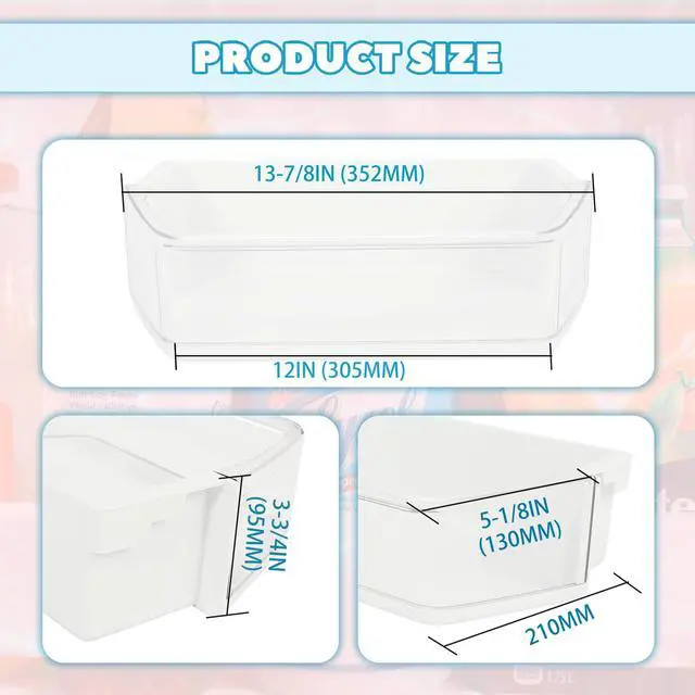 Alt view image 6 of 7 - WPW10493524 W10493524 Replacement Refrigerator Door Shelf Bin Compatible with Whirlpool Fridge Door Shelf WRF736SDAB10 WRF736SDAF10 Refrigerator Door Bin White+Clear Plastic