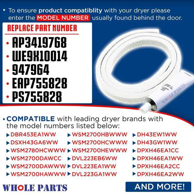 Alt view image 2 of 6 - Upgraded Dryer Drum Front Lower Felt Seal Part# WE09X10014 - Replacement & Compatible with Some Hotpoint and GE Dryers