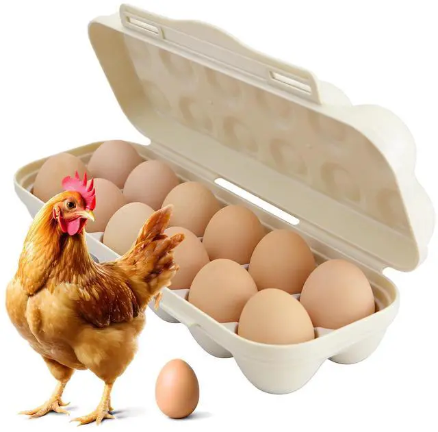 Main image of Large Capacity Outdoor Egg Holder, Plastic Egg Fresh Carrier Egg Storage Container Organizer Box for Fridge, Stackable Camping Egg Holder for Home Picnic Hiking Travel, 12 Eggs Tray Beige