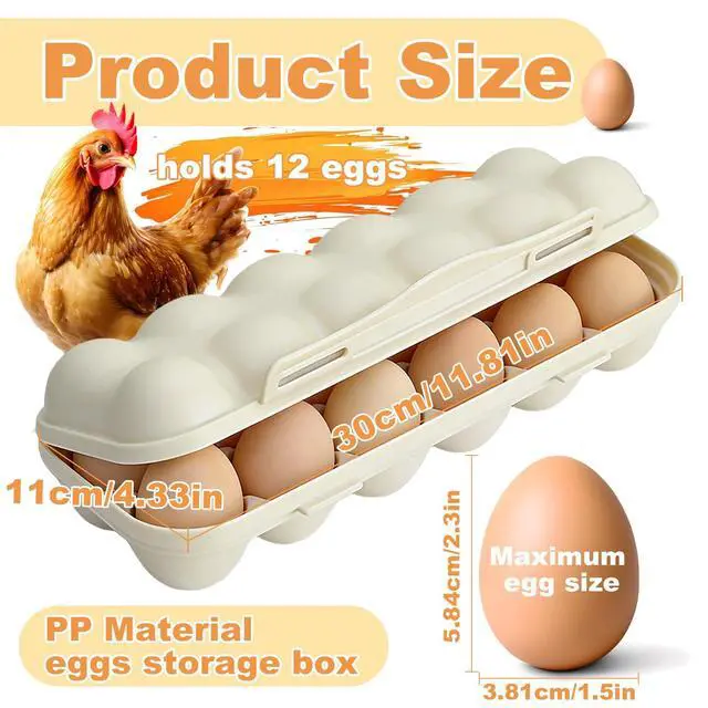 Alt view image 2 of 7 - Large Capacity Outdoor Egg Holder, Plastic Egg Fresh Carrier Egg Storage Container Organizer Box for Fridge, Stackable Camping Egg Holder for Home Picnic Hiking Travel, 12 Eggs Tray Beige