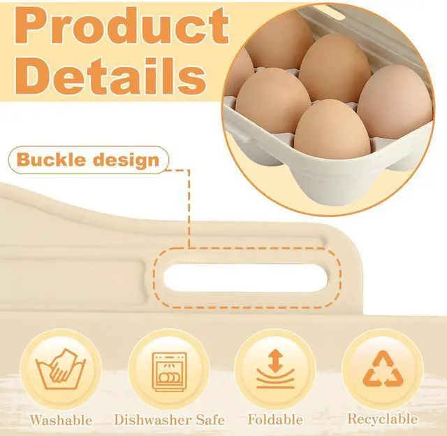 Alt view image 4 of 7 - Large Capacity Outdoor Egg Holder, Plastic Egg Fresh Carrier Egg Storage Container Organizer Box for Fridge, Stackable Camping Egg Holder for Home Picnic Hiking Travel, 12 Eggs Tray Beige