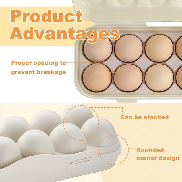 Alt view image 5 of 7 - Large Capacity Outdoor Egg Holder, Plastic Egg Fresh Carrier Egg Storage Container Organizer Box for Fridge, Stackable Camping Egg Holder for Home Picnic Hiking Travel, 12 Eggs Tray Beige